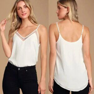 Lulus Sweet Fling White Mesh Tank Top Cami Sleeveless Flowy White
